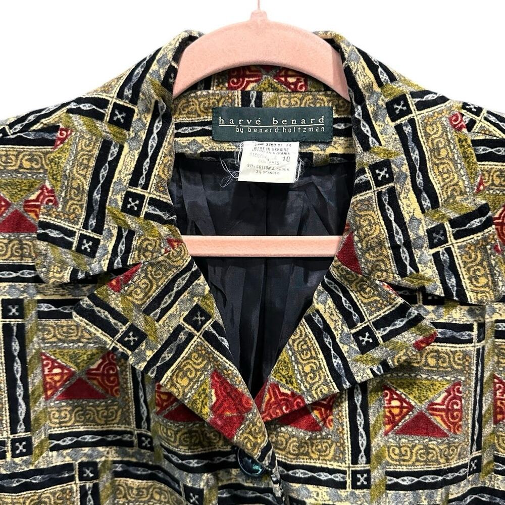 Vintage Velour Blazer 90s Geometric Tapestry Print Mixed Pattern Style Jacket - Picture 7 of 11